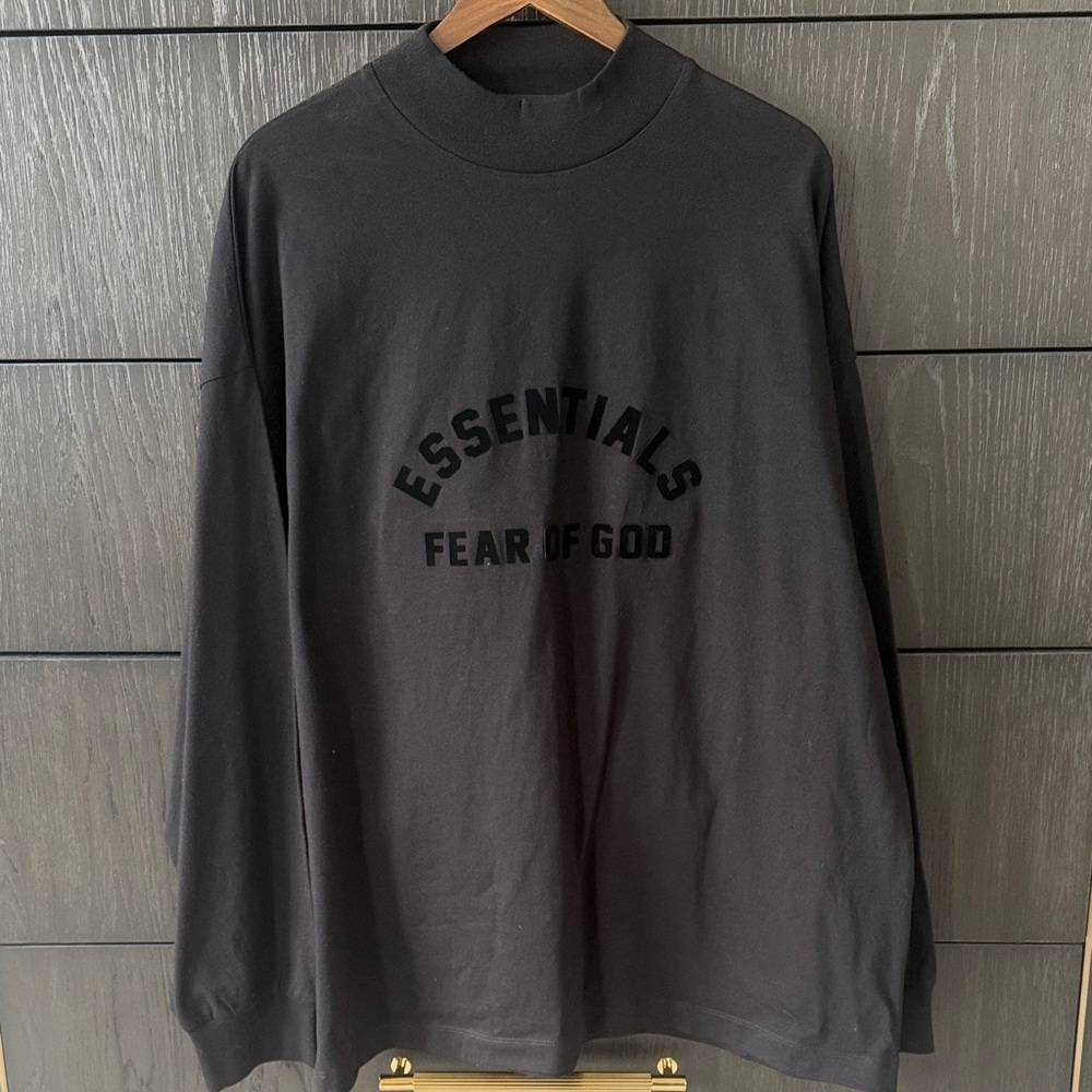 Fear of God Essentials Black Long Sleeve Mock Neck Logo Tee